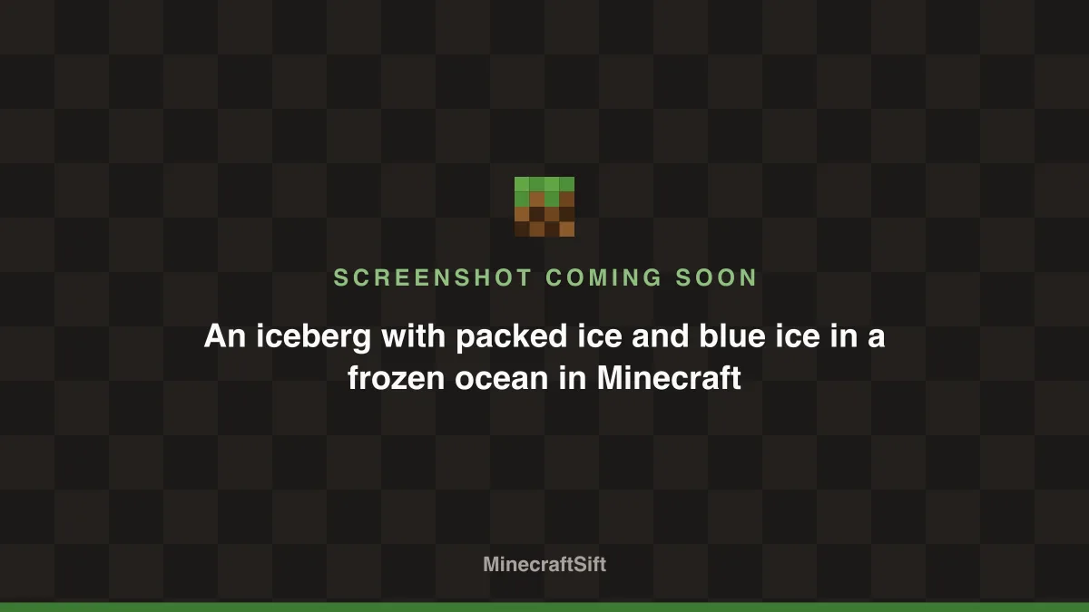 An iceberg with packed ice and blue ice in a frozen ocean in Minecraft