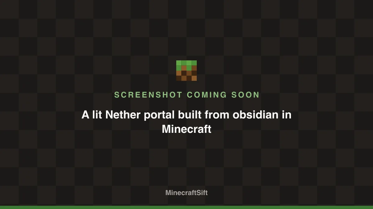 A lit Nether portal built from obsidian in Minecraft